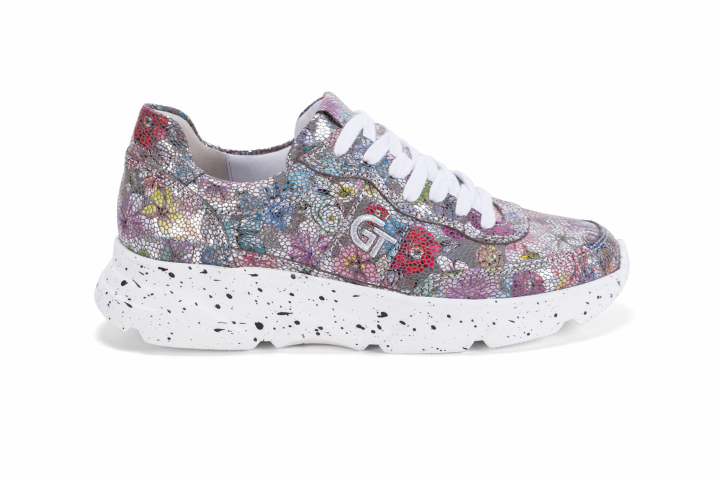 G&T Street - Ezüst mozaik virág női bőr sportcipő